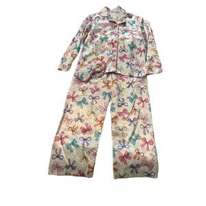 Ribbon Bows Pajama Set for Girls Silk Satin Top+pant Long Sleeve and Sleep Mask